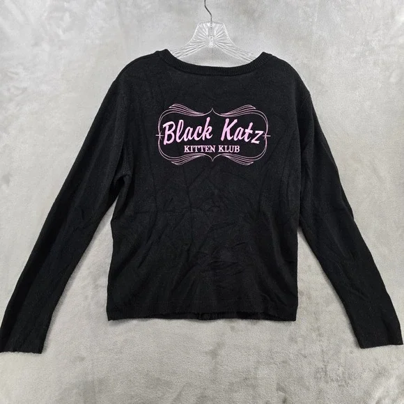 Lucky 13 Girls XL Cardigan Black Pink Cat Bad Luck Kitten Klub Sweater - Picture 2 of 12